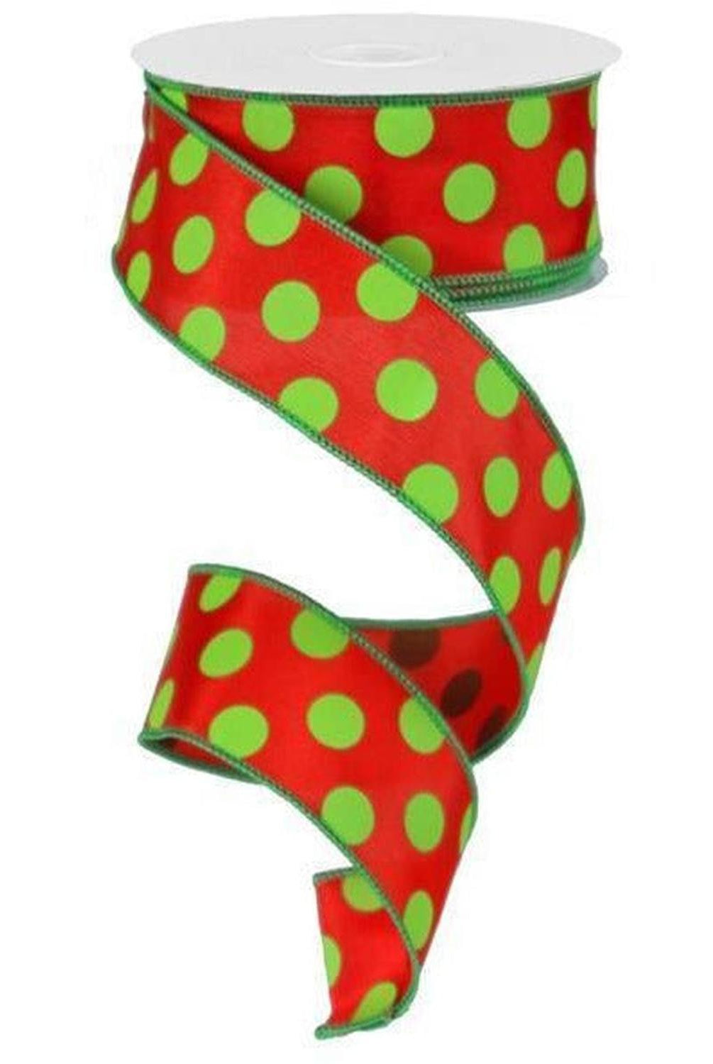 Shop For 1.5" Large Polka Dot Ribbon: Red & Lime Green (10 Yards) at Michelle's aDOORable Creations