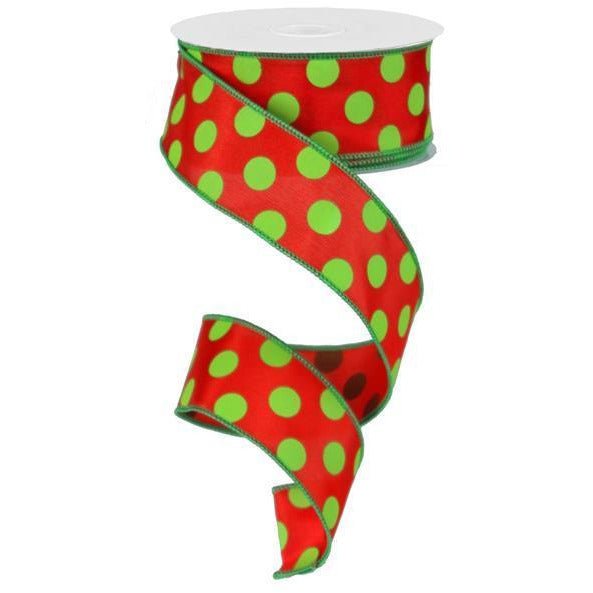 Shop For 1.5" Large Polka Dot Ribbon: Red & Lime Green (10 Yards) at Michelle's aDOORable Creations
