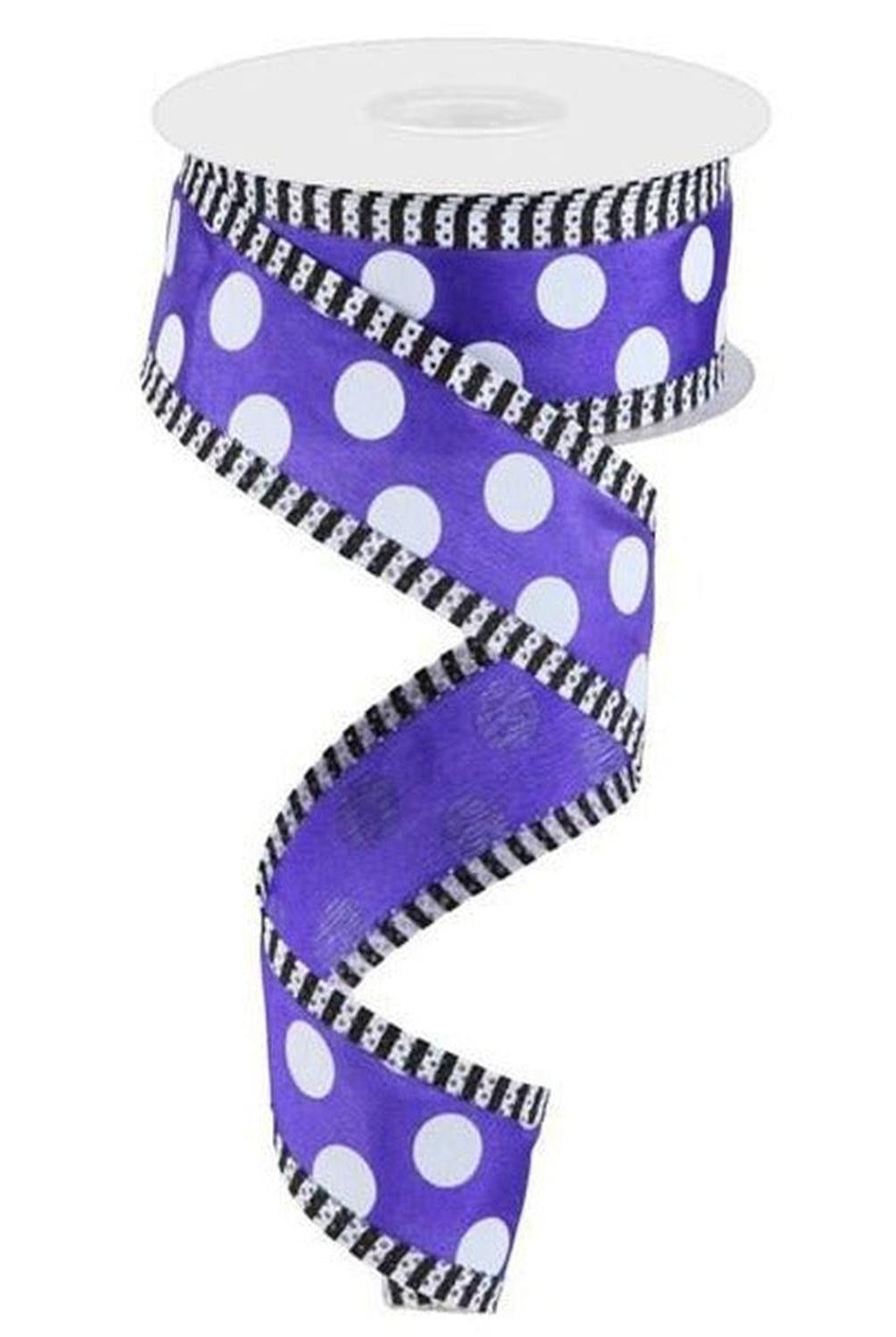 1.5" Large Polka Dot Stripe Ribbon: Purple (10 Yards)