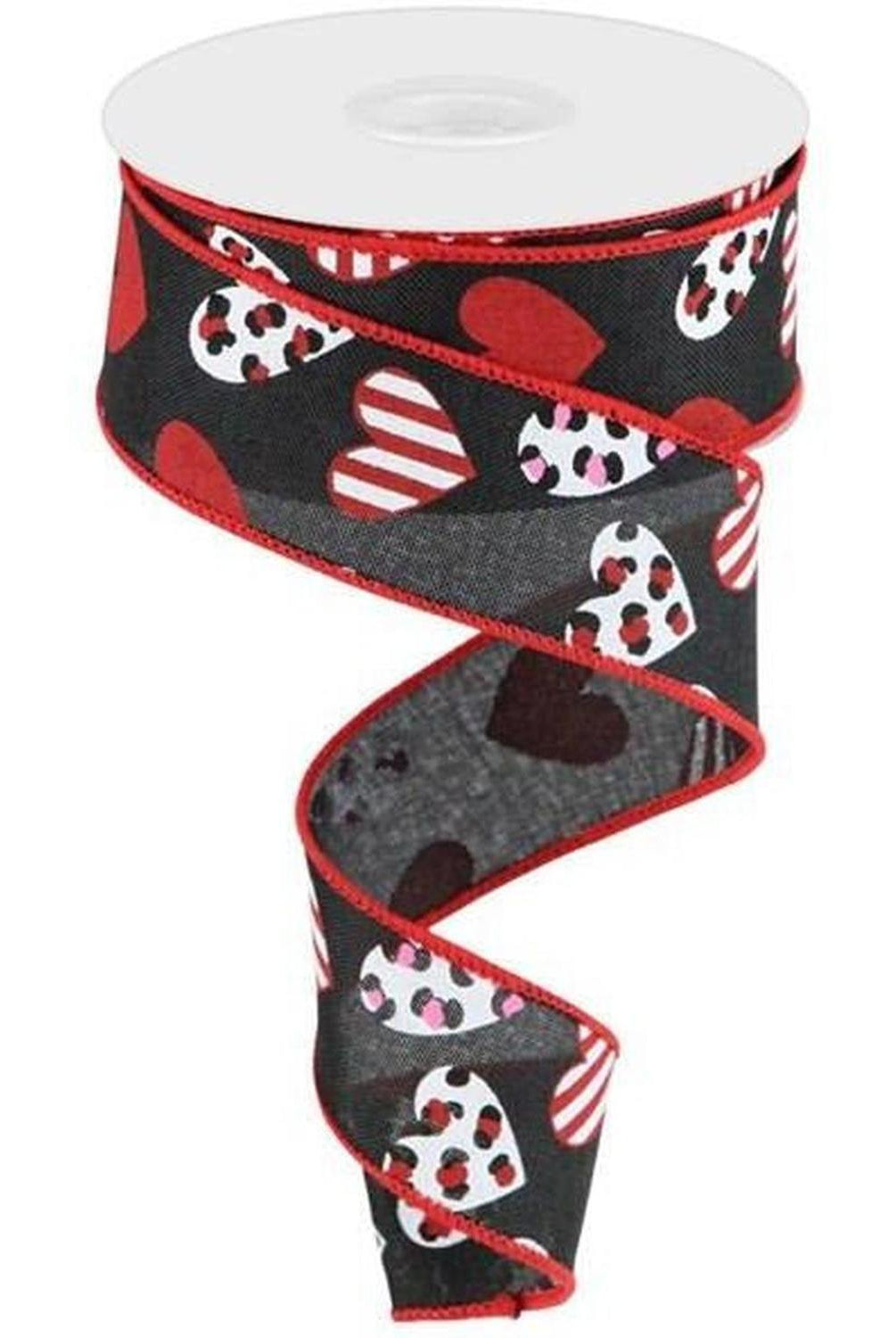Shop For 1.5" Leopard Hearts Ribbon: Black (10 Yard) at Michelle's aDOORable Creations