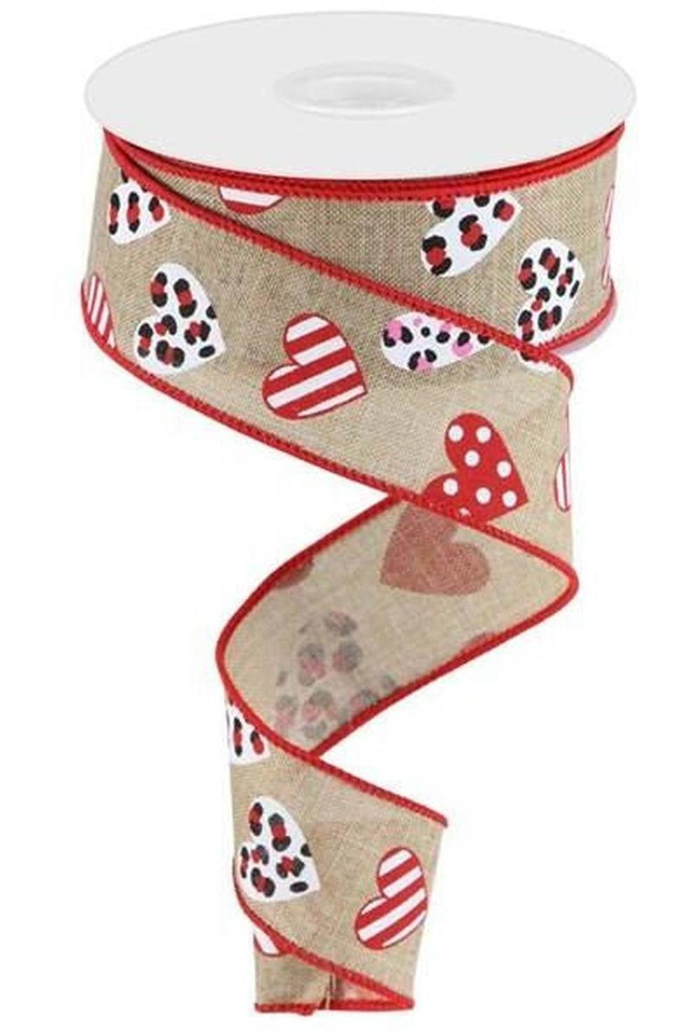 Shop For 1.5" Leopard Hearts Ribbon: Light Beige (10 Yard) at Michelle's aDOORable Creations