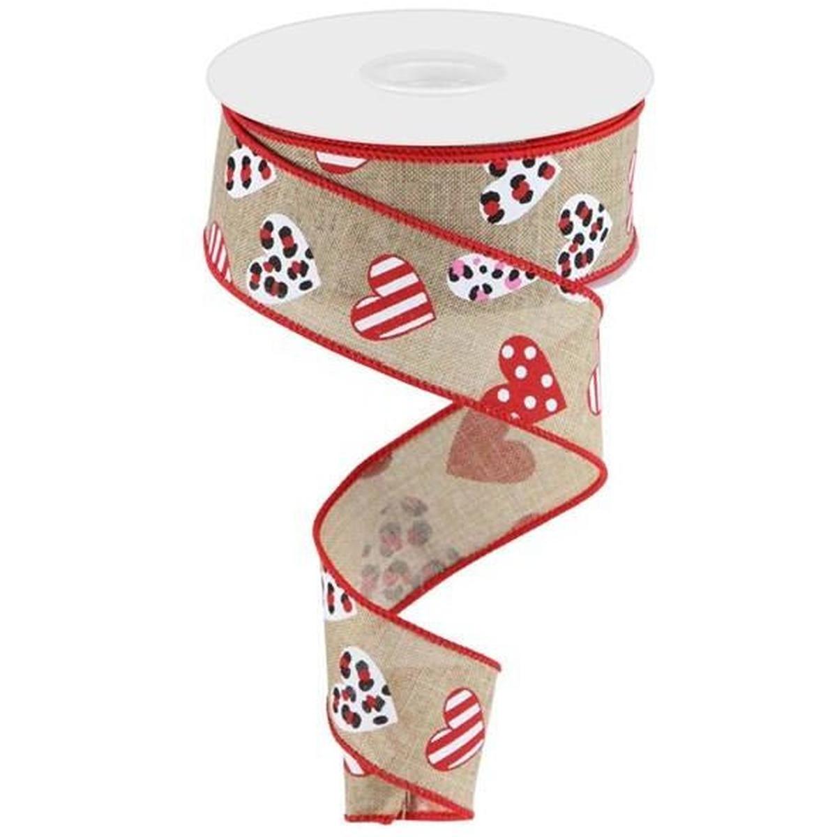 Shop For 1.5" Leopard Hearts Ribbon: Light Beige (10 Yard) at Michelle's aDOORable Creations