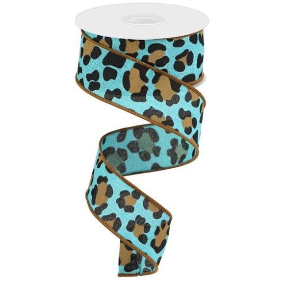 Shop For 1.5" Leopard Print Ribbon: Teal (10 Yards) at Michelle's aDOORable Creations