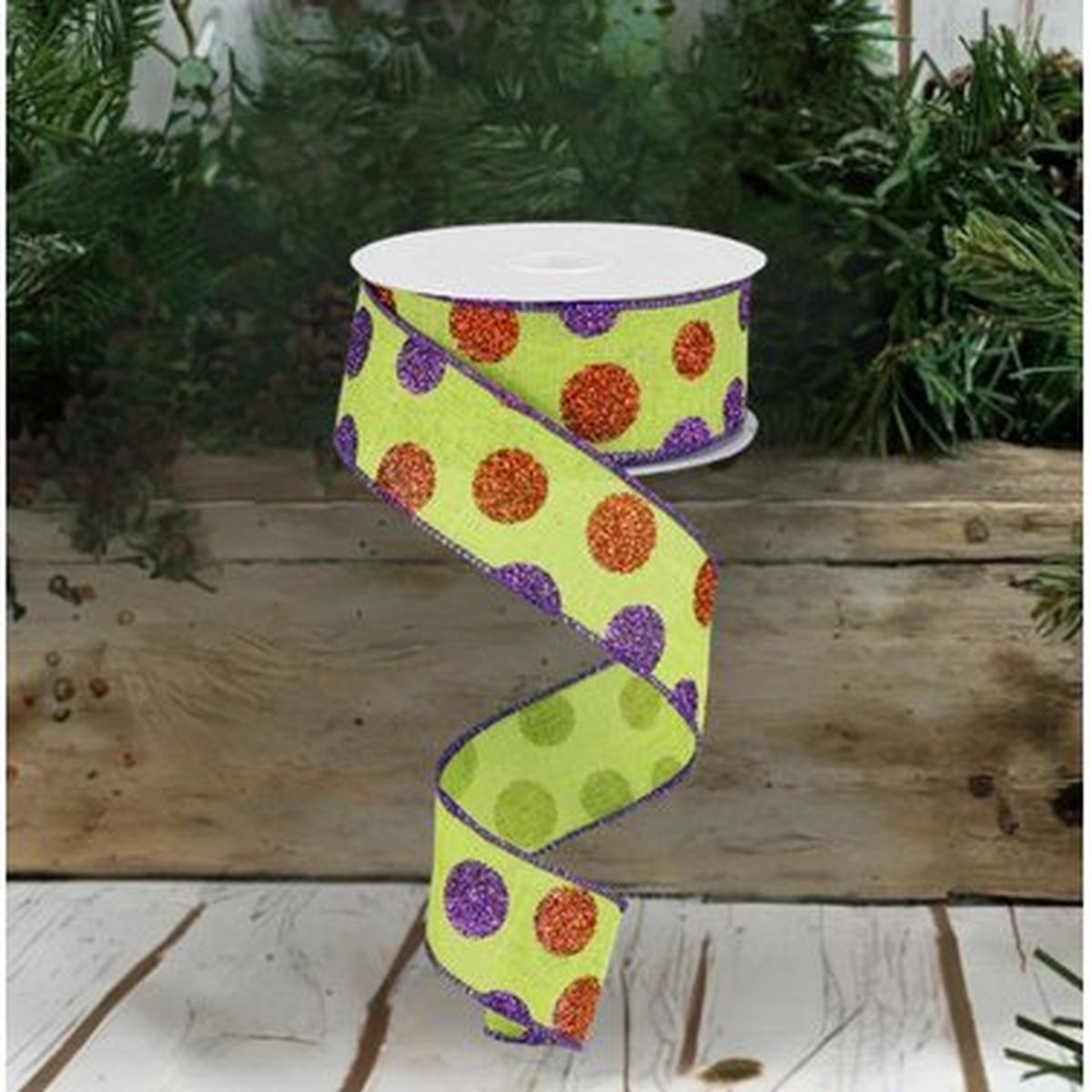 Shop For 1.5" Lime Green Ribbon with Multi Glitter Dots at Michelle's aDOORable Creations