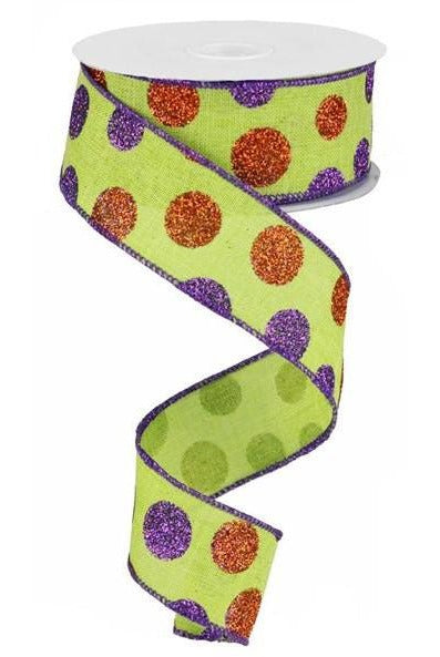 Shop For 1.5" Lime Green Ribbon with Multi Glitter Dots at Michelle's aDOORable Creations