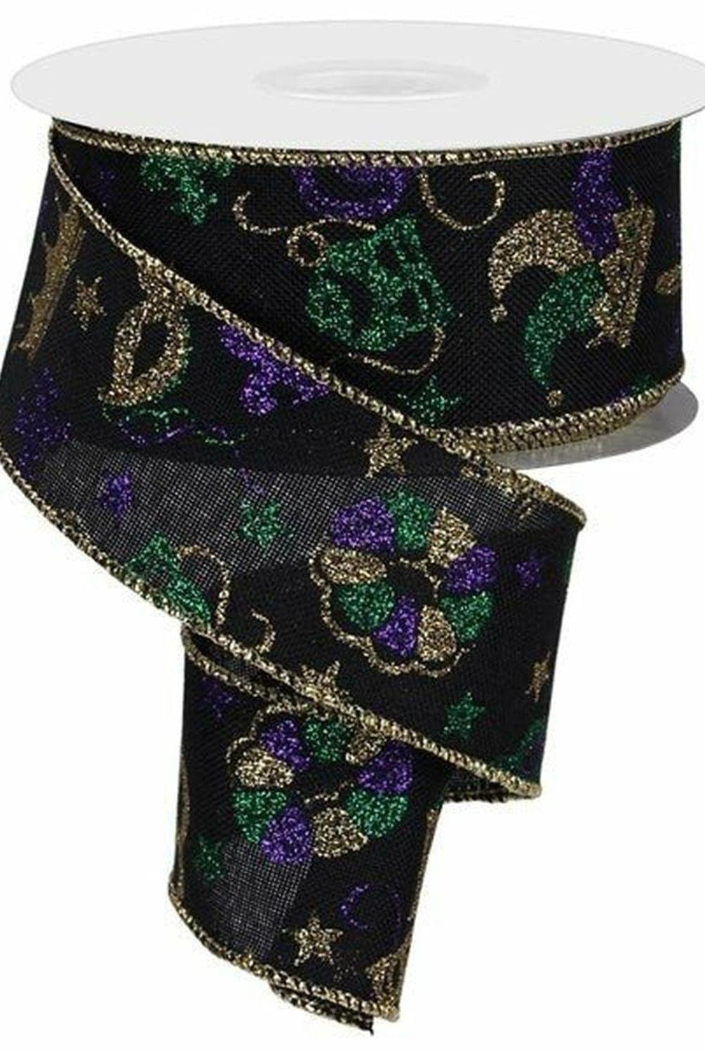 Shop For 1.5" Mardi Gras Pattern Ribbon: Black (10 Yards) at Michelle's aDOORable Creations