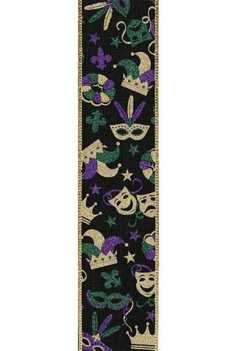 Shop For 1.5" Mardi Gras Pattern Ribbon: Black (10 Yards) at Michelle's aDOORable Creations