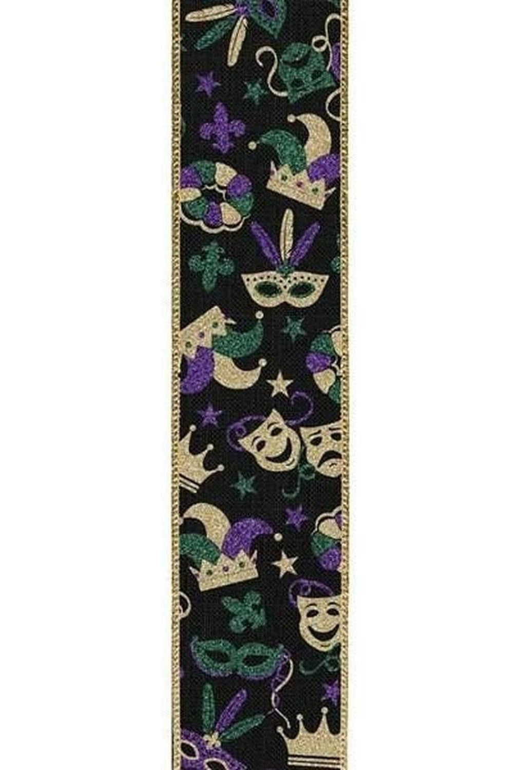 Shop For 1.5" Mardi Gras Pattern Ribbon: Black (10 Yards) at Michelle's aDOORable Creations