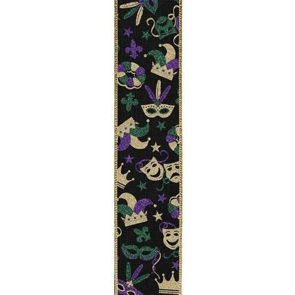 Shop For 1.5" Mardi Gras Pattern Ribbon: Black (10 Yards) at Michelle's aDOORable Creations