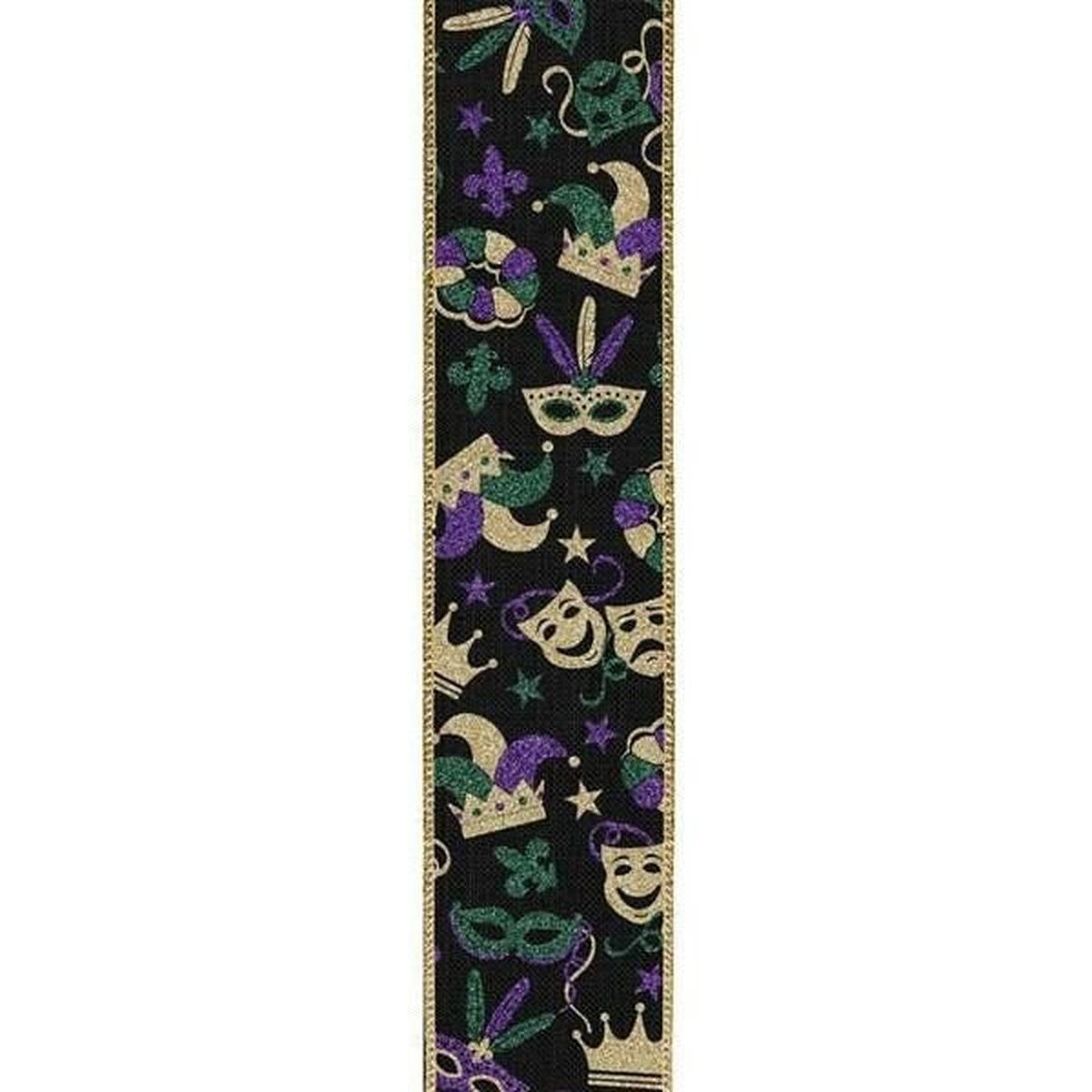 Shop For 1.5" Mardi Gras Pattern Ribbon: Black (10 Yards) at Michelle's aDOORable Creations