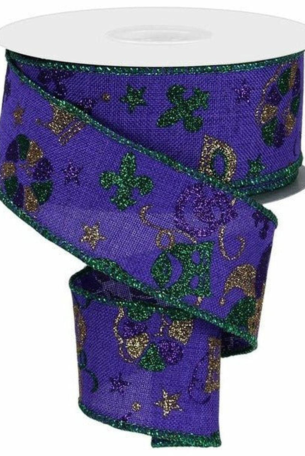 Shop For 1.5" Mardi Gras Pattern Ribbon: Purple (10 Yards) at Michelle's aDOORable Creations