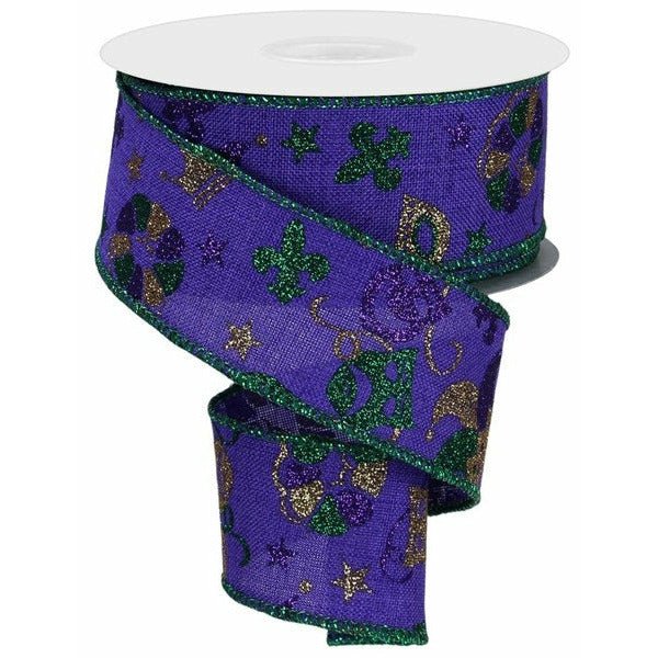 Shop For 1.5" Mardi Gras Pattern Ribbon: Purple (10 Yards) at Michelle's aDOORable Creations