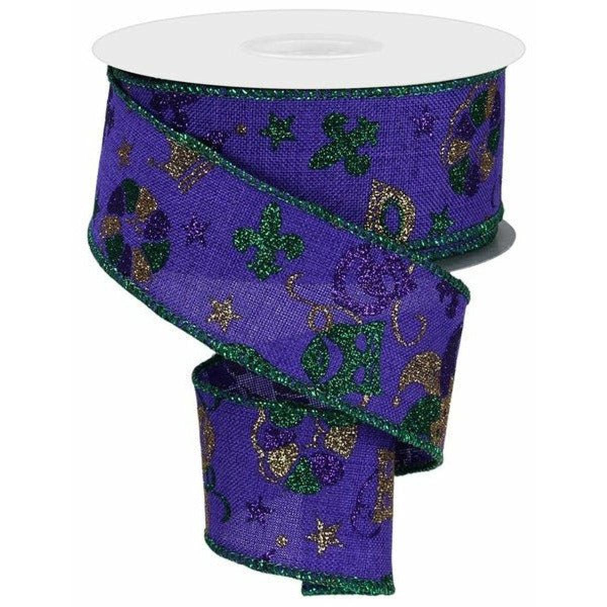 Shop For 1.5" Mardi Gras Pattern Ribbon: Purple (10 Yards) at Michelle's aDOORable Creations