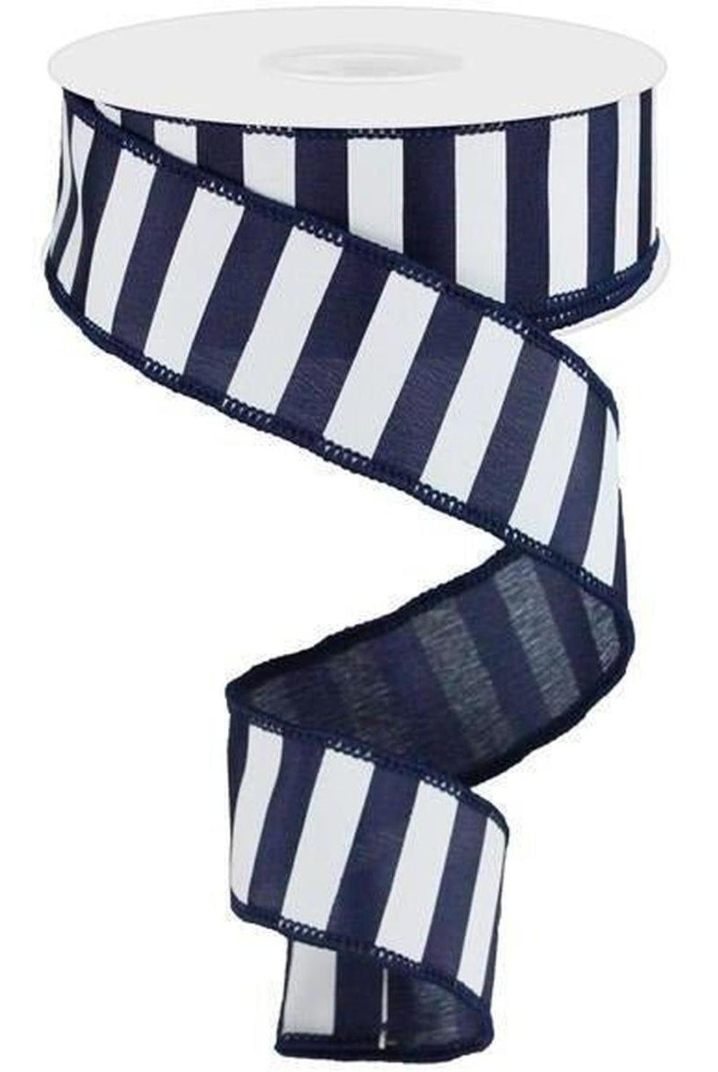 Shop For 1.5" Medium Horizontal Stripe Ribbon: Navy Blue & White (10 Yards) at Michelle's aDOORable Creations