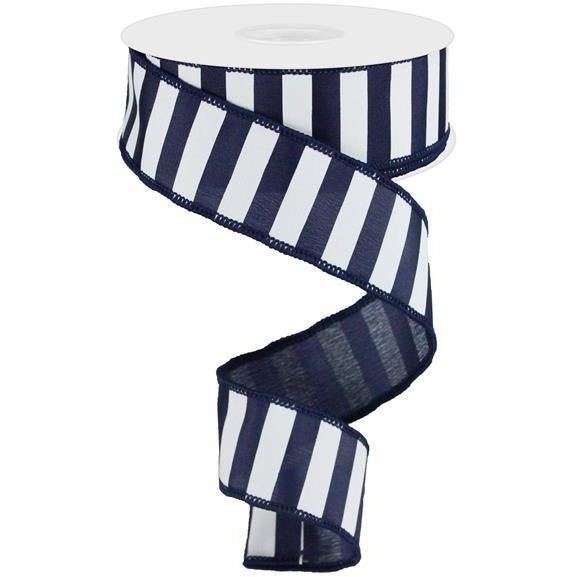 Shop For 1.5" Medium Horizontal Stripe Ribbon: Navy Blue & White (10 Yards) at Michelle's aDOORable Creations