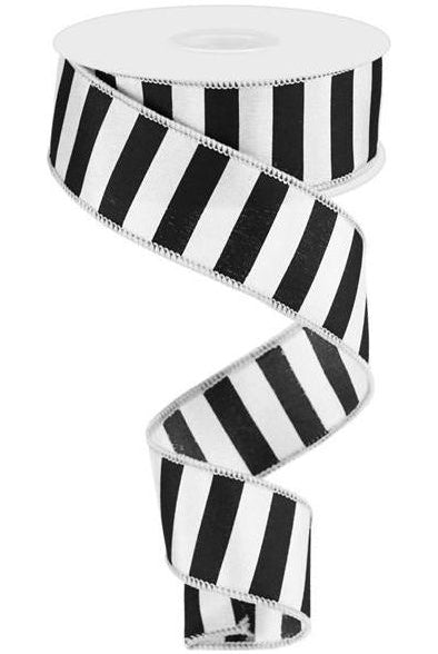 1.5" Medium Horizontal Stripe Ribbon: White & Black (10 Yards) - Michelle's aDOORable Creations - Wired Edge Ribbon