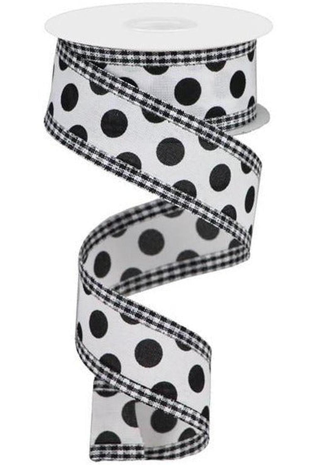 1.5" Medium Polka Dots Gingham Edge: White & Black (10 Yards)