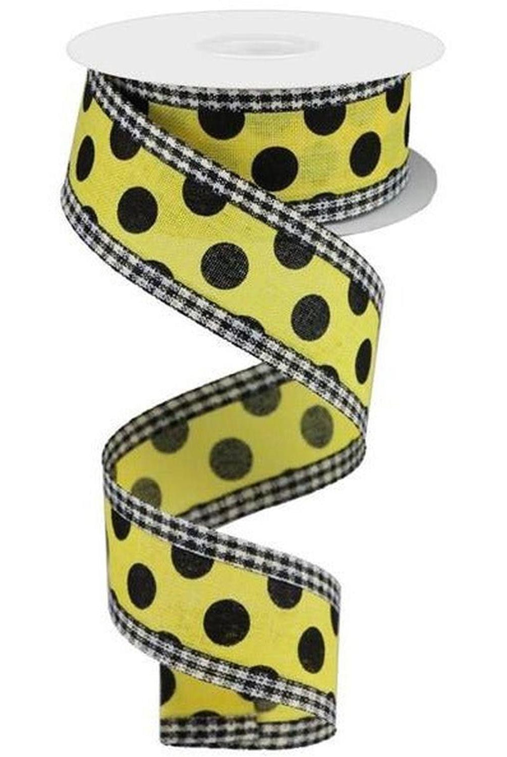 1.5" Medium Polka Dots Gingham Edge: Yellow & Black (10 Yards)