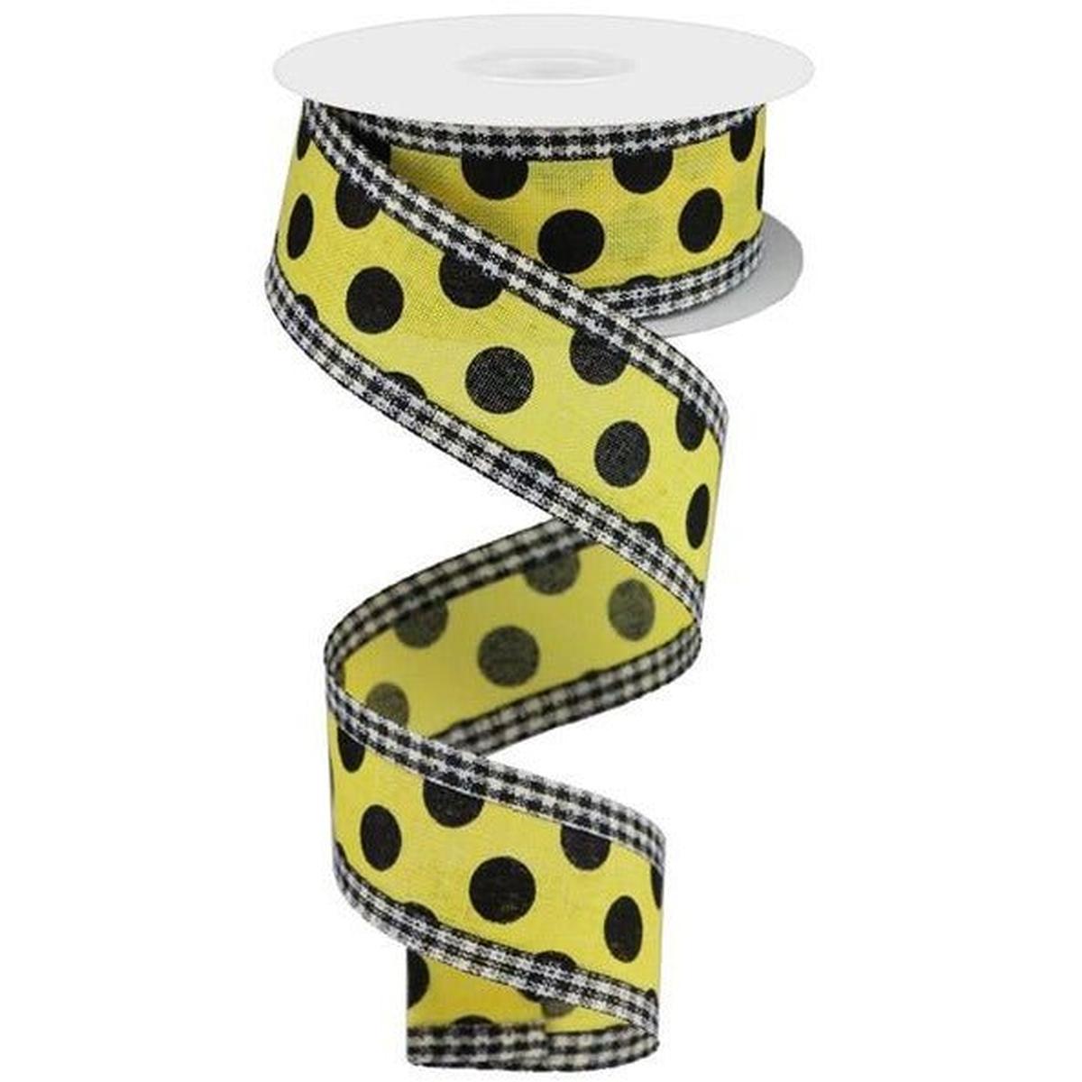 Shop For 1.5" Medium Polka Dots Gingham Edge: Yellow & Black (10 Yards) at Michelle's aDOORable Creations