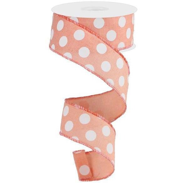 Shop For 1.5" Medium Polka Dots: Peach & White (10 Yards) at Michelle's aDOORable Creations