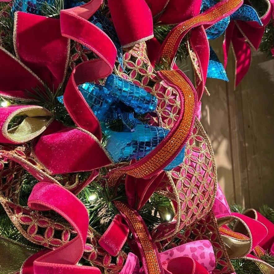 Shop For 1.5" Metallic Dupion Duchess Jewel Ribbon: Hot Pink/Orange (10 Yards) at Michelle's aDOORable Creations