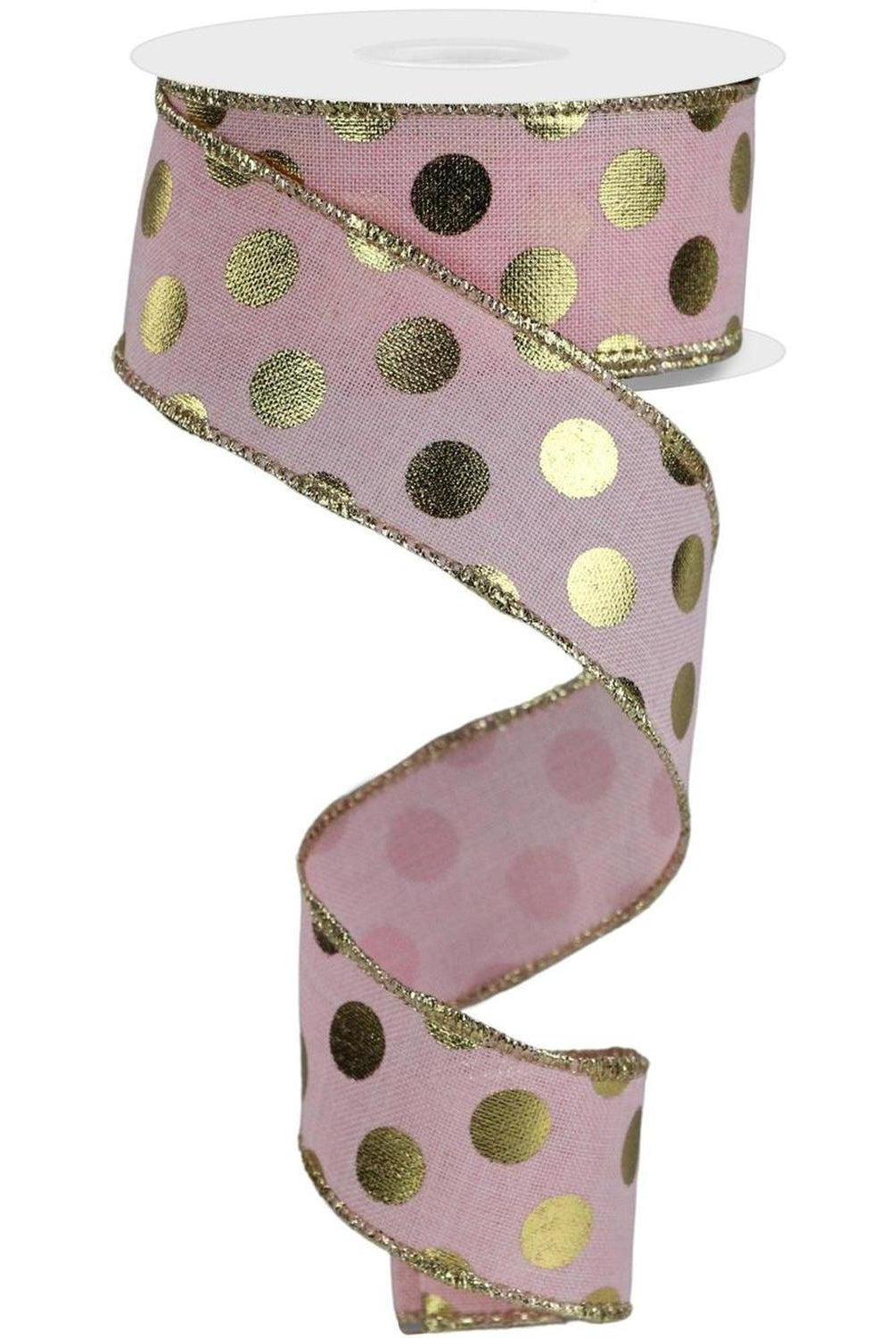 1.5" Metallic Polka Dots Ribbon: Pale Pink (10 Yards)