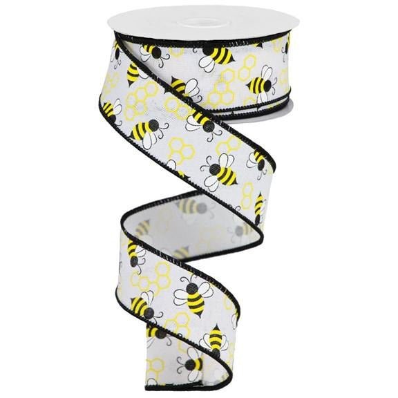 Shop For 1.5" Mini Bumblebees on Royal Ribbon: White (10 Yards) at Michelle's aDOORable Creations