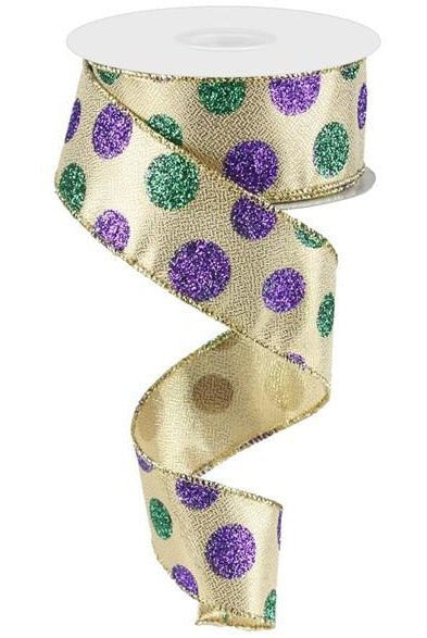 Shop For 1.5" Multi Glitter Dots Ribbon: Mardi Gras (10 Yards) at Michelle's aDOORable Creations