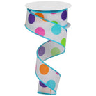 Shop For 1.5" Multi Polka Dots on Royal Ribbon: White (10 Yards) at Michelle's aDOORable Creations