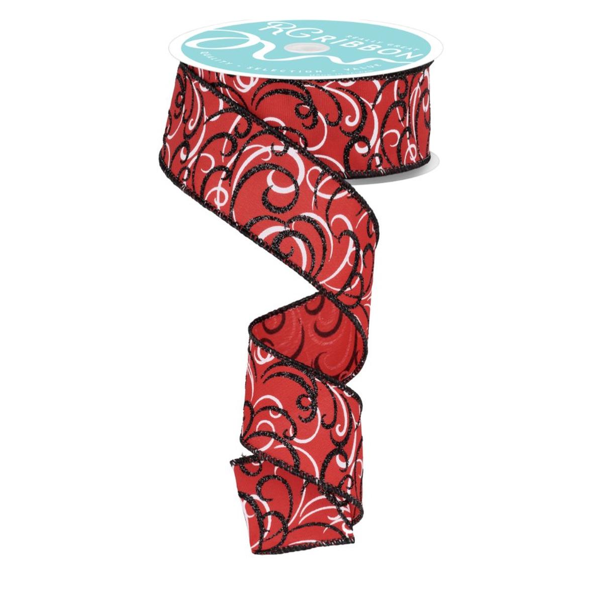 Shop For 1.5" Multi Swirls Glitter Ribbon: Red/Black (10 Yard) at Michelle's aDOORable Creations