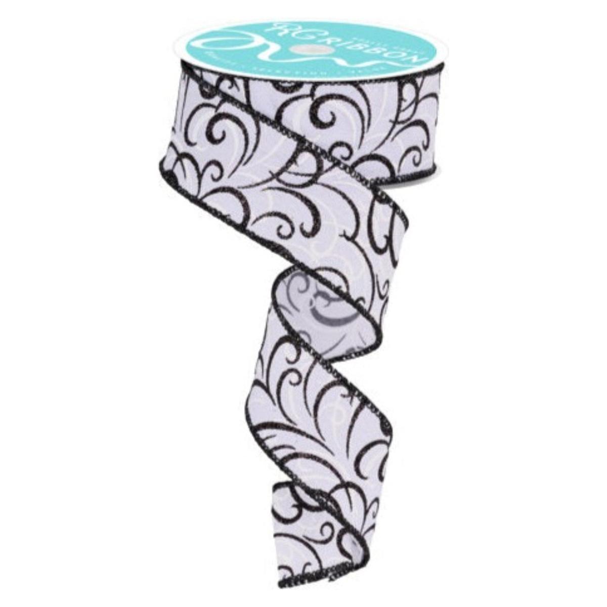 Shop For 1.5" Multi Swirls Glitter Ribbon: White/Black (10 Yard) at Michelle's aDOORable Creations