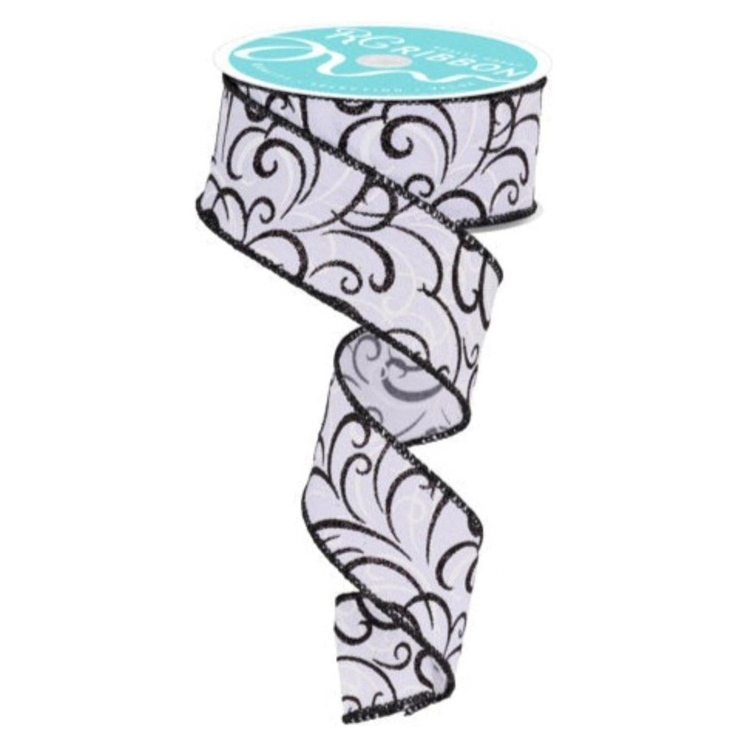 Shop For 1.5" Multi Swirls Glitter Ribbon: White/Black (10 Yard) at Michelle's aDOORable Creations