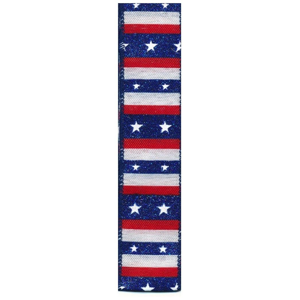 Shop For 1.5" Navy Glitter Stripes With Stars Ribbon: White (10 Yards) at Michelle's aDOORable Creations