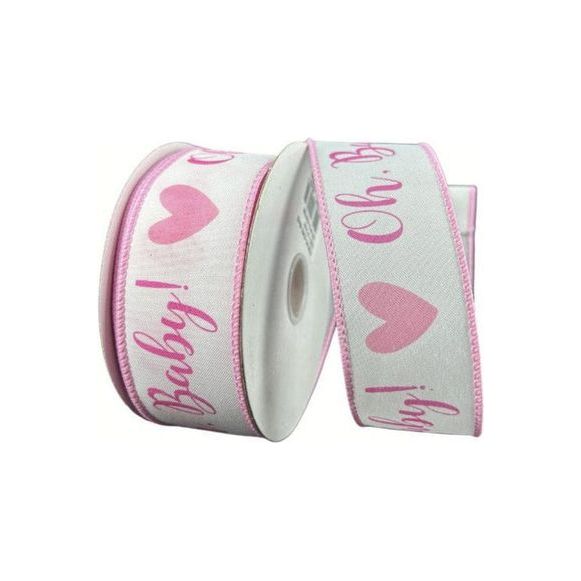Shop For 1.5" Oh Baby Girl Ribbon: Pink & White (10 Yards) at Michelle's aDOORable Creations