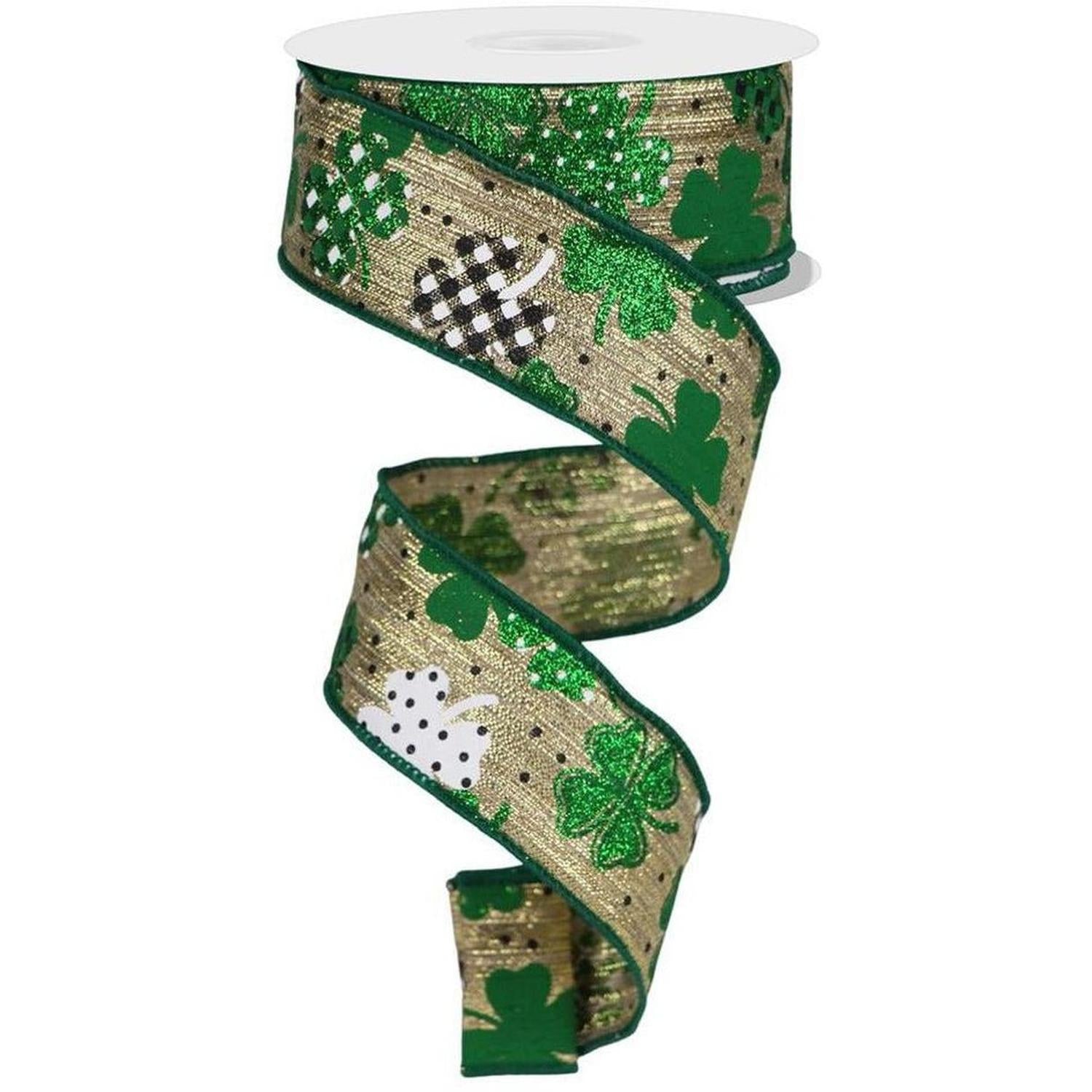 Shop For 1.5" Pattern Shamrock Ribbon: Gold (10 Yards) at Michelle's aDOORable Creations