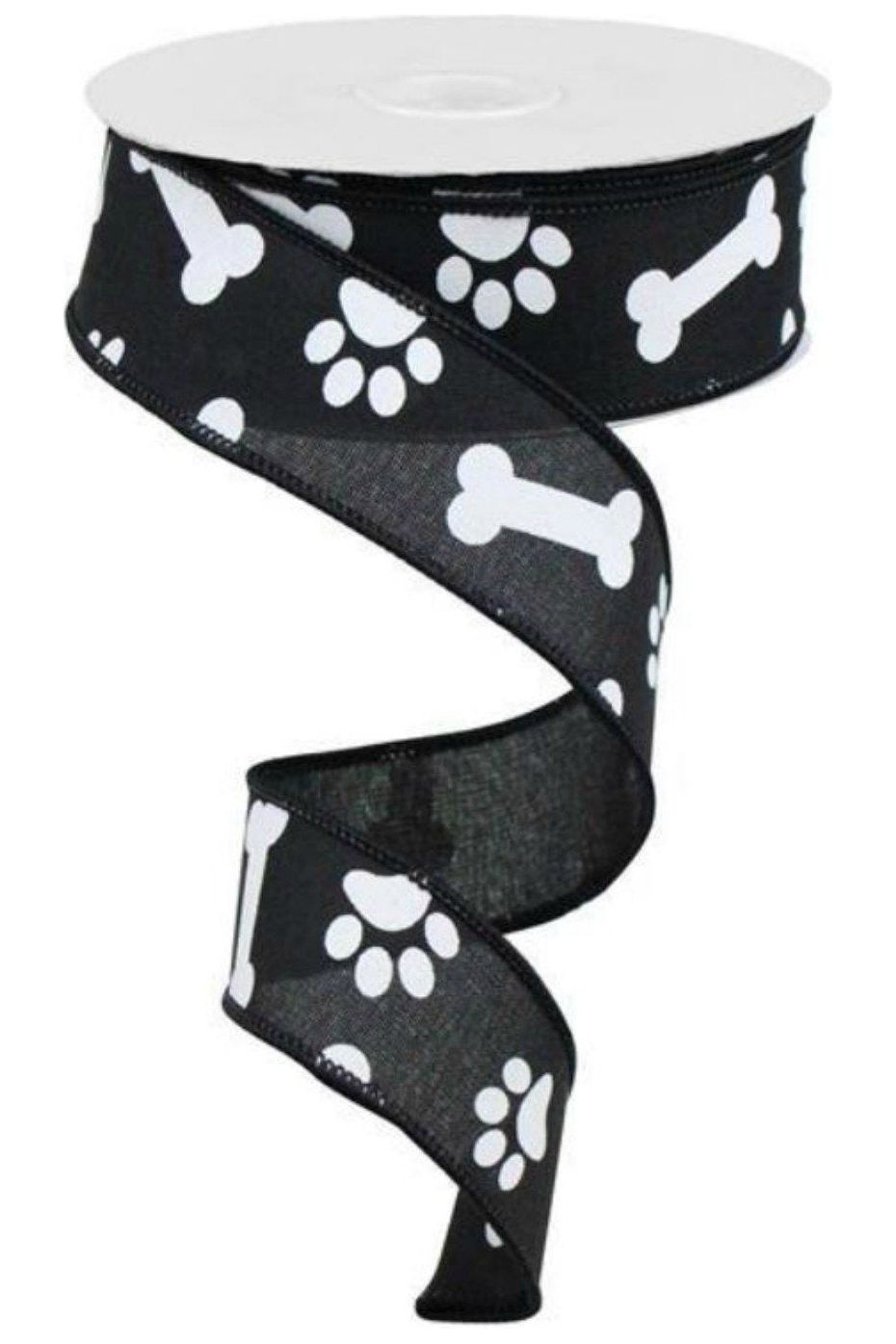 1.5" Paw Print Royal Ribbon: Black (10 Yards) - Michelle's aDOORable Creations - Wired Edge Ribbon