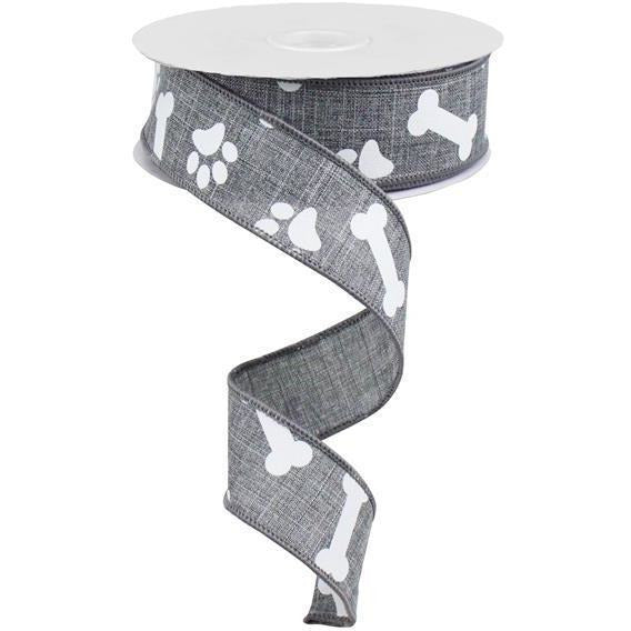 Shop For 1.5" Paw Print Royal Ribbon: Grey (10 Yards) at Michelle's aDOORable Creations