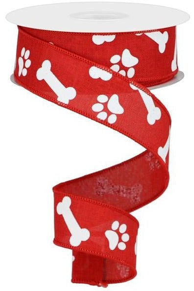 Shop For 1.5" Paw Print Royal Ribbon: Red & White (10 Yards) at Michelle's aDOORable Creations