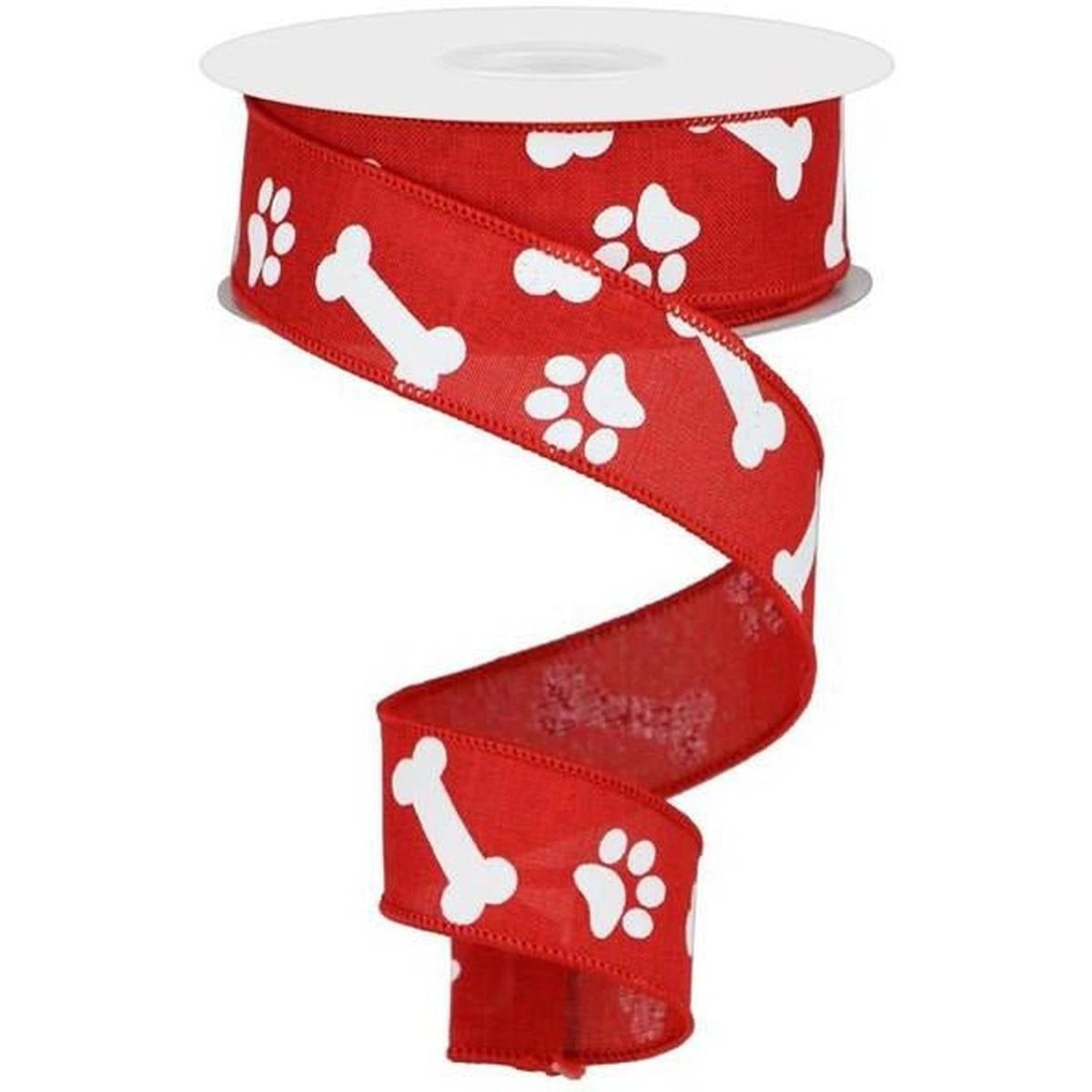Shop For 1.5" Paw Print Royal Ribbon: Red & White (10 Yards) at Michelle's aDOORable Creations
