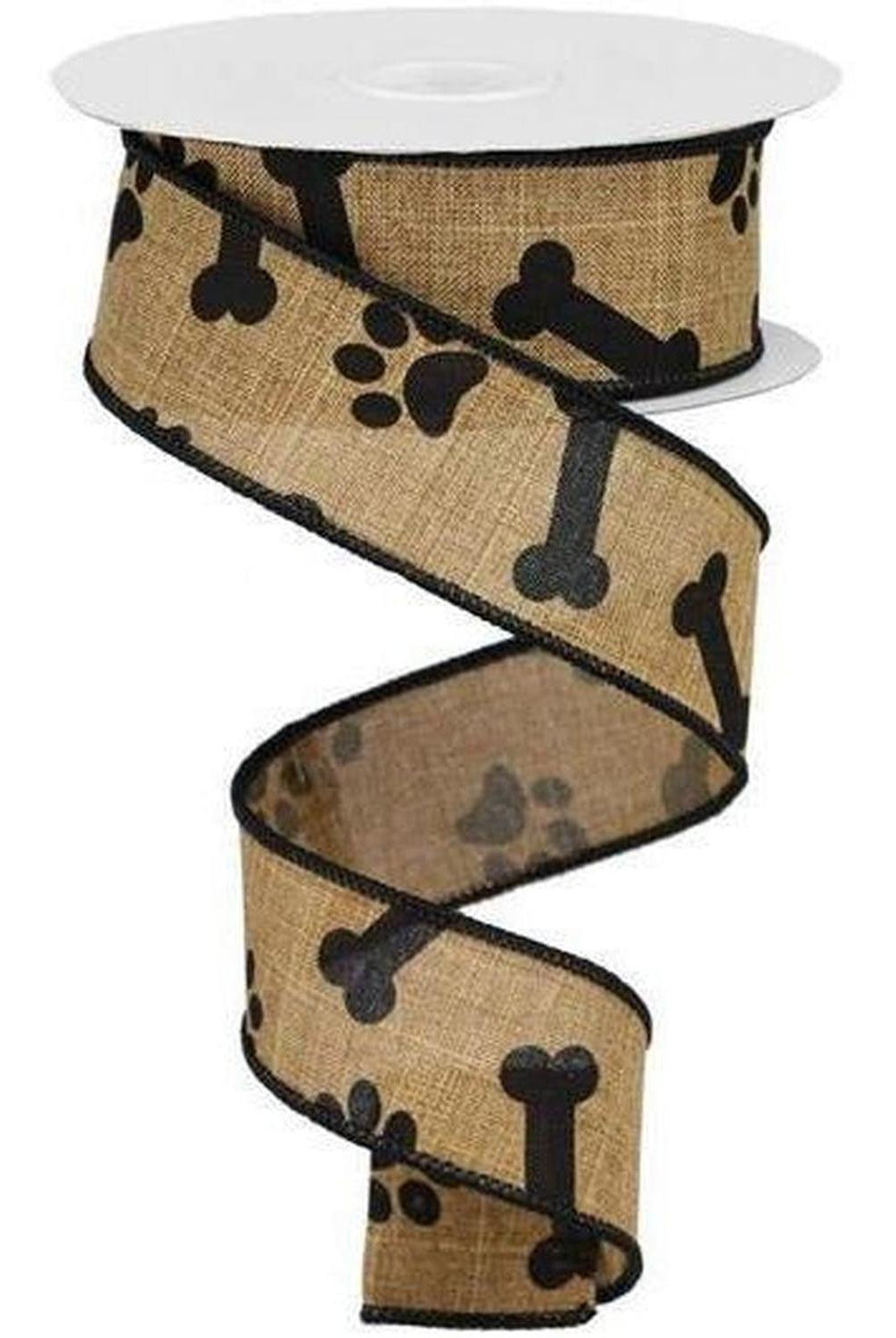Shop For 1.5" Paw Print Royal Ribbon: Tan & Black (10 Yards) at Michelle's aDOORable Creations