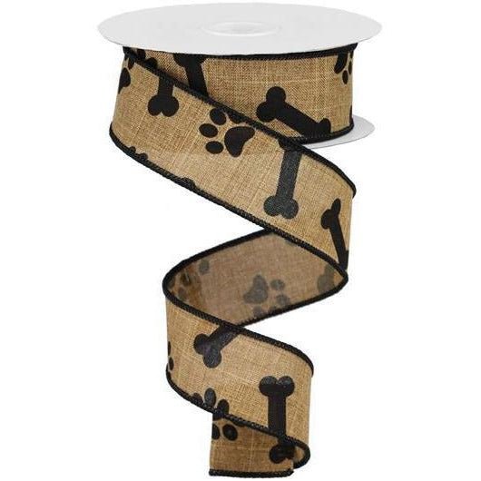 Shop For 1.5" Paw Print Royal Ribbon: Tan & Black (10 Yards) at Michelle's aDOORable Creations