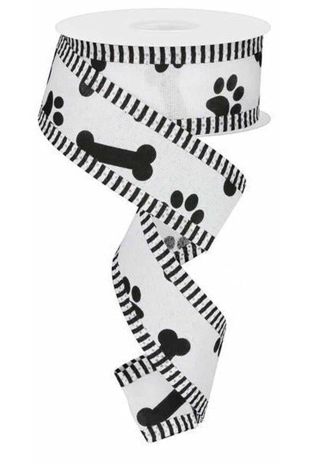 Shop For 1.5" Paw Print Thin Stripe Ribbon: White & Black (10 Yards) at Michelle's aDOORable Creations