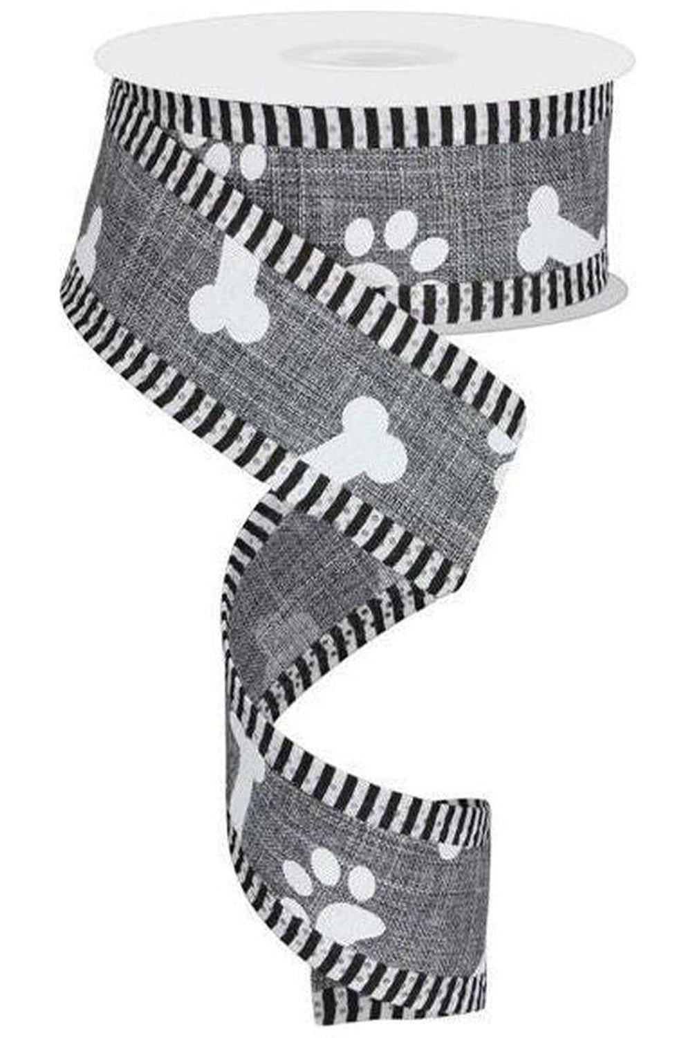 Shop For 1.5" Paw Print Thin Stripes Ribbon: Grey (10 Yards) at Michelle's aDOORable Creations