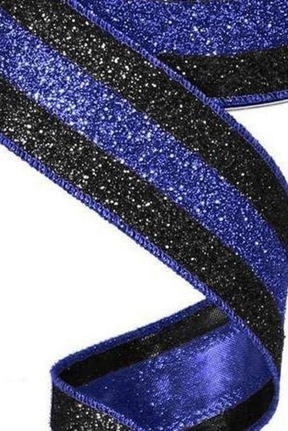 Shop For 1.5" Police Support Ribbon: Glitter Black & Blue (10 Yards) at Michelle's aDOORable Creations