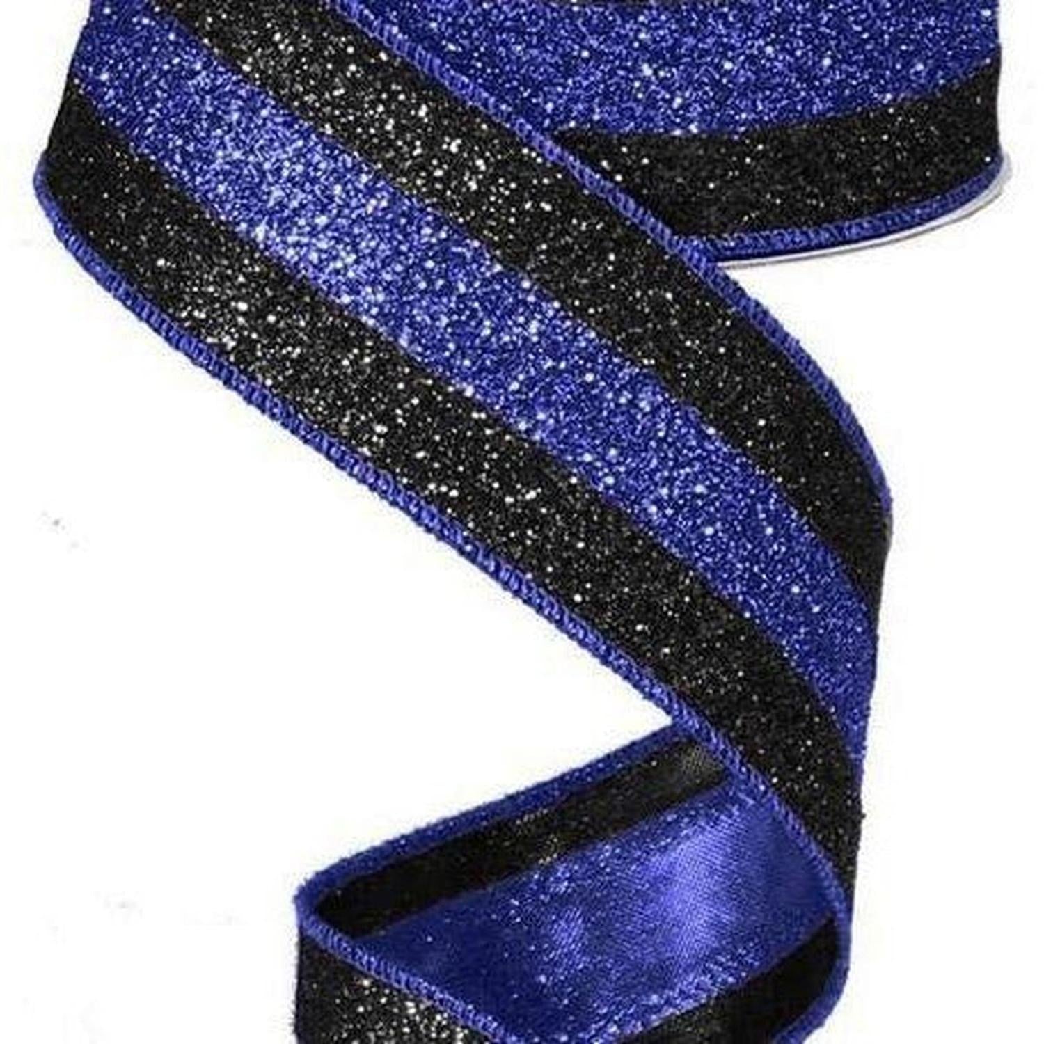 Shop For 1.5" Police Support Ribbon: Glitter Black & Blue (10 Yards) at Michelle's aDOORable Creations