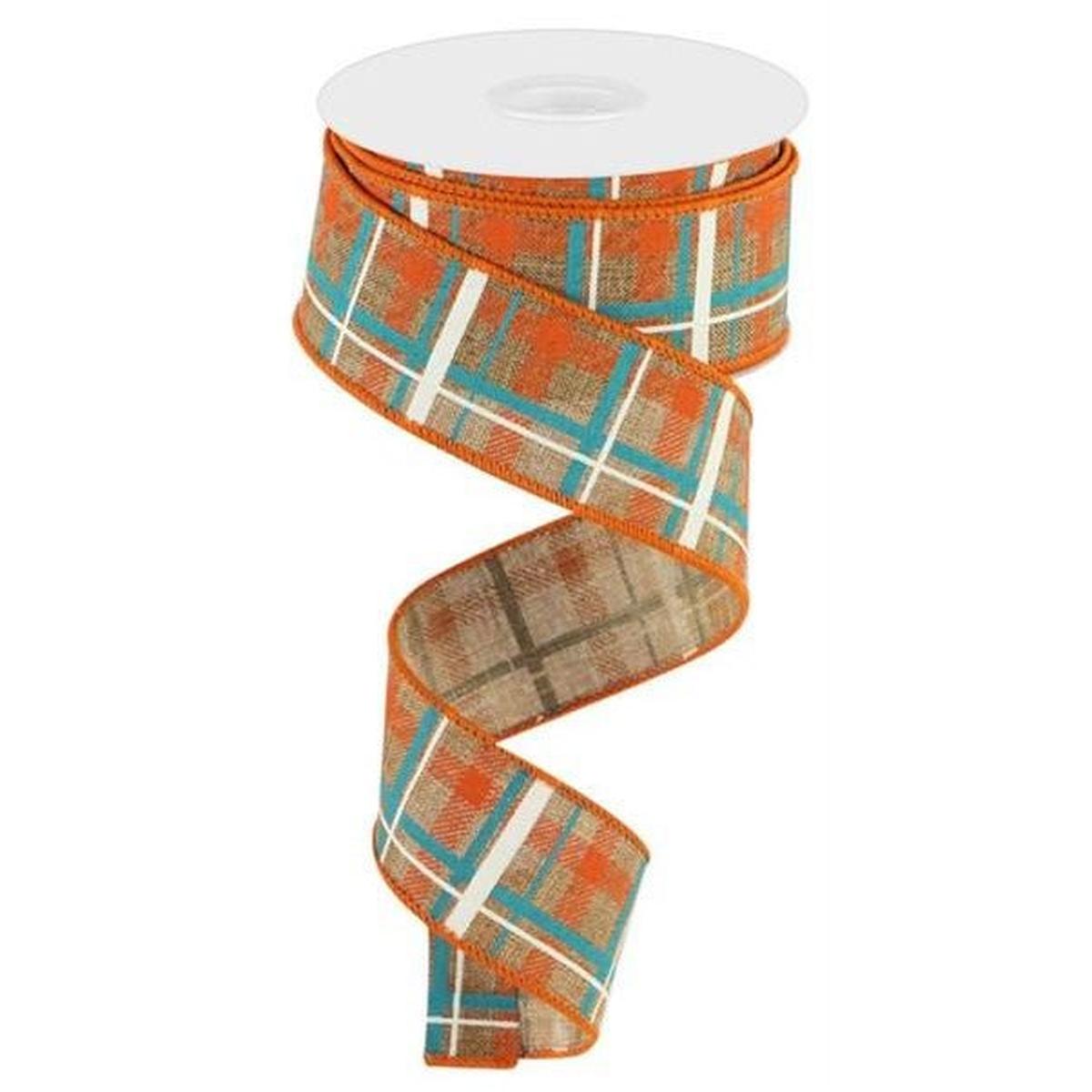 Shop For 1.5" Printed Plaid on Royal: Tan (10 Yards) at Michelle's aDOORable Creations