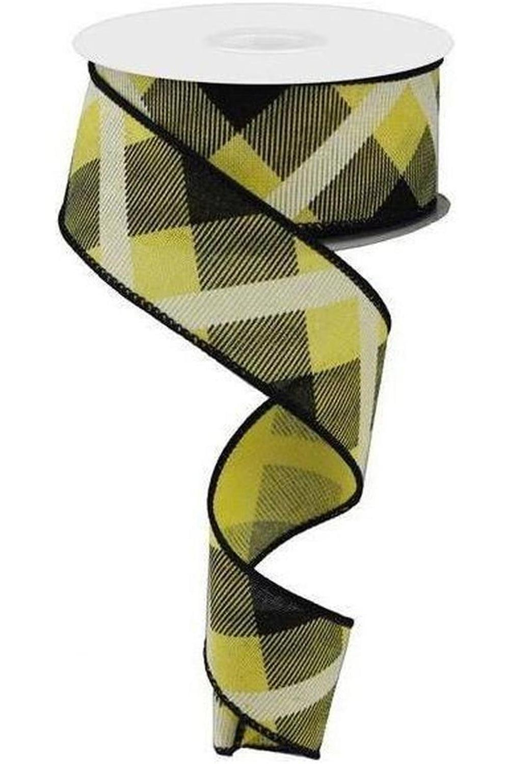 Shop For 1.5" Printed Plaid Ribbon: Yellow, Black, White at Michelle's aDOORable Creations