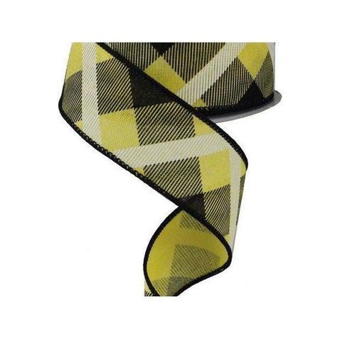 Shop For 1.5" Printed Plaid Ribbon: Yellow, Black, White at Michelle's aDOORable Creations