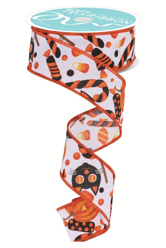 Shop For 1.5" Pumpkin Cat Candy Ribbon: White (10 Yards) at Michelle's aDOORable Creations