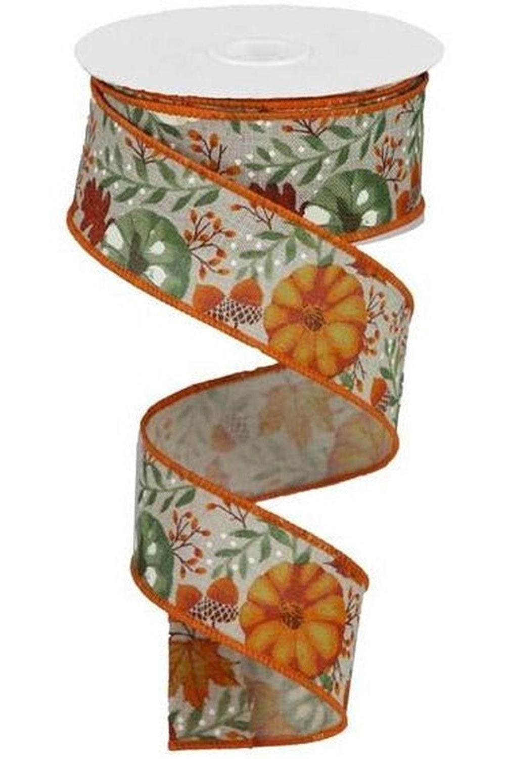 1.5" Pumpkin Foliage Ribbon: Light Natural (10 Yards)